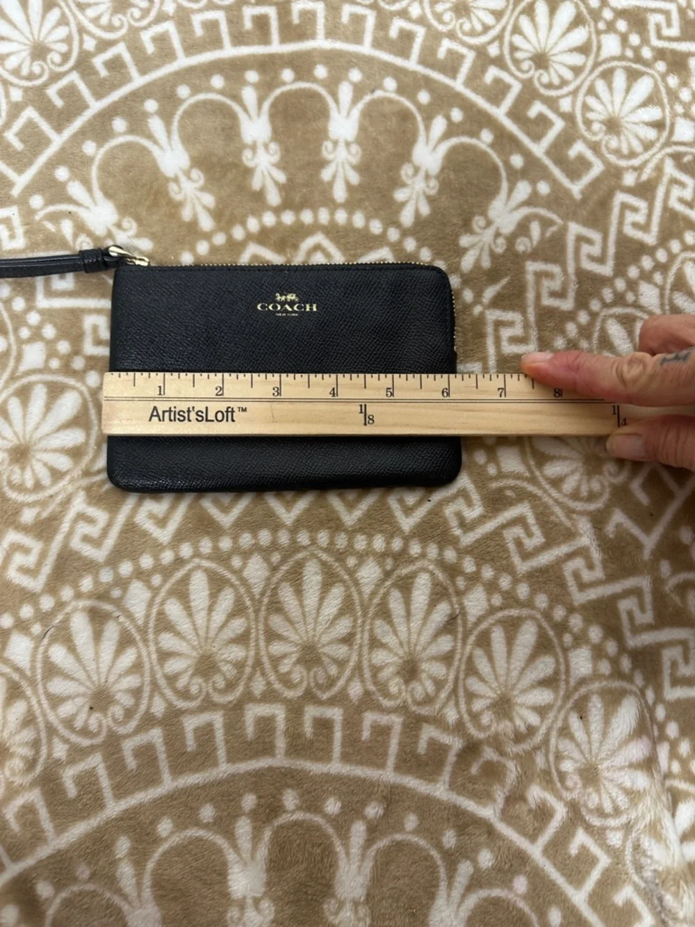 Coach Black Pebbled Leather Zip Wristlet with Gold Hardware